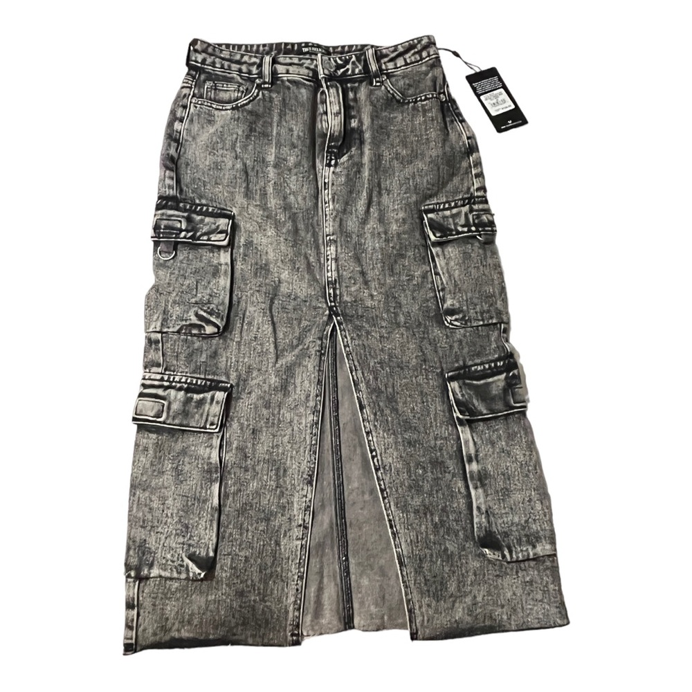 True Religion Skirt Women 25 Charcoal Cargo Midi Front Slit Utility
